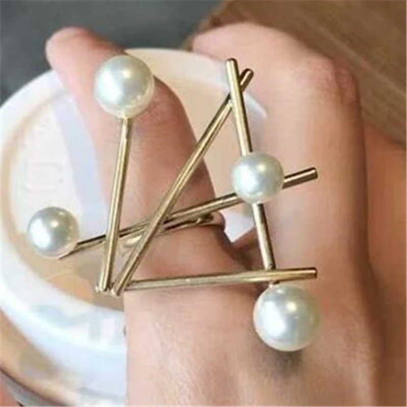HUANZHI дизайн абстрактное преувеличенное Золотое металлическое жемчужное Открытое кольцо браслеты для женщин браслет Свадебная вечеринка ювелирные изделия подарок