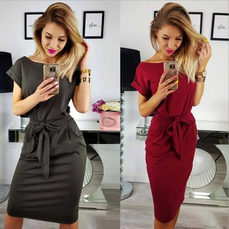 

2019 Spring Short Sleeve Slim Vestidos Femme Sexy Summer Dresses Casual Sundress Knee-Length Bodycon Bandage for Women Dress