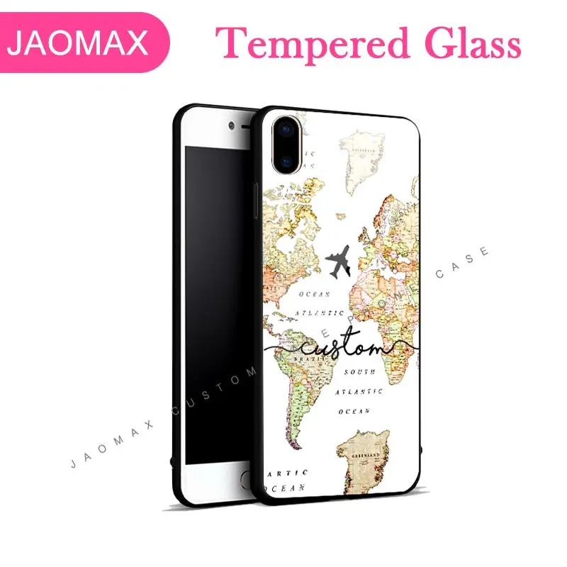 Jaomax персонализированные имя мягкий прозрачный черный стекло карта мира пользовательский чехол для телефона для iPhone 6 6s Pus Xs Max 7 8Plus 5 5S Se X 10 Xr