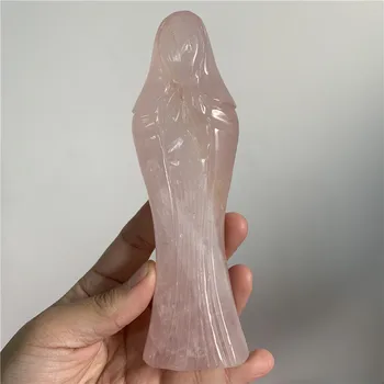 

GJ Crystal Goddess Hand Carved 16cm Natural Pink Rose Quartz Crystal Notre Dame for gift