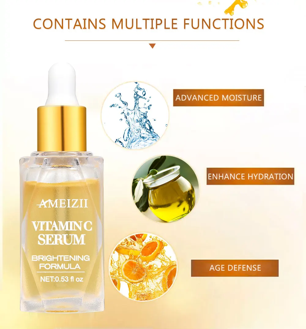 AMEIZII Vitamin C Snail Face Serum Brighten Skin Fade Dark Spots Freckle Pure Hyaluronic Acid Whitening Cream Skin Care Essence