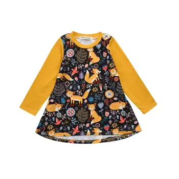 

Toddler Kids Baby Girls Cartoon Fox Print Sun Dress Clothes OutfitsJ30