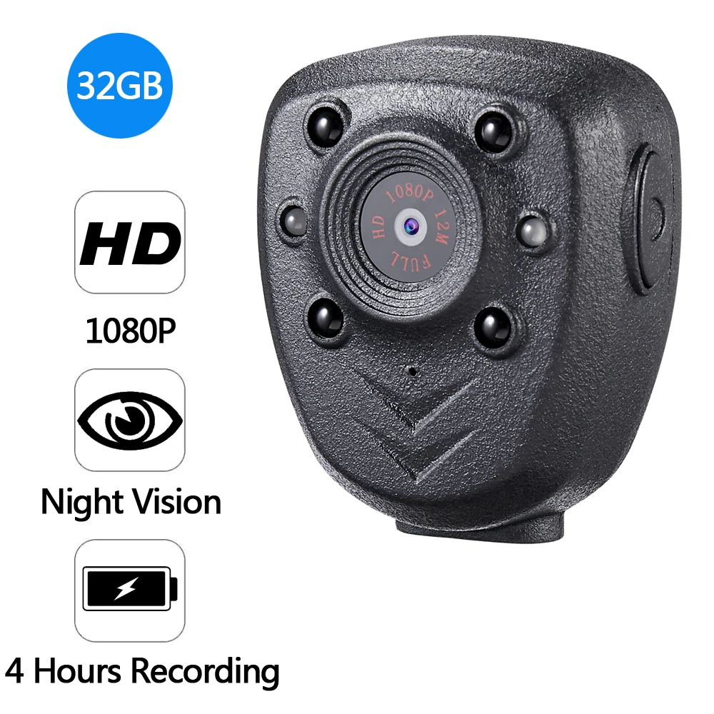 Full HD 1080P Police Body Lapel Worn Video Camera DVR IR Night Vision LED Light Cam Digital Mini DV Recorder Voice 32G TF Card_0