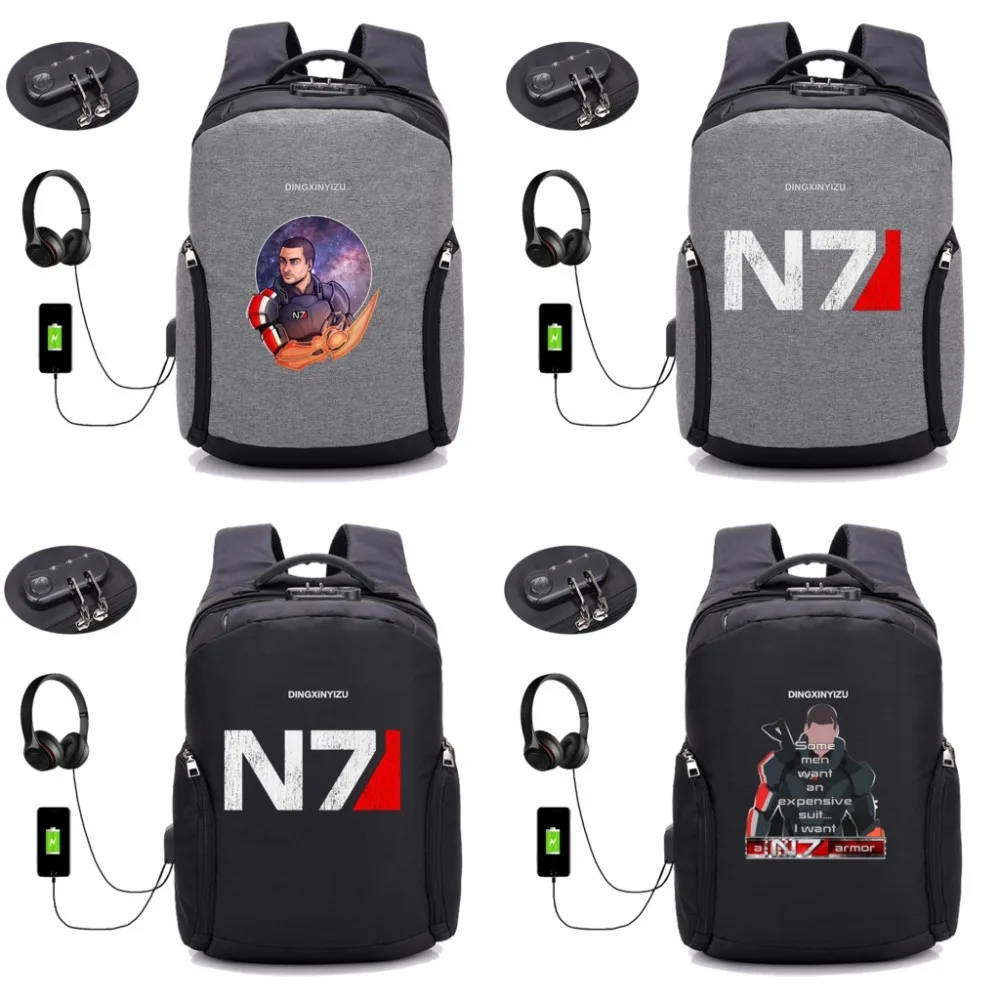 Buy Game Mass Effect USB anti theft travel laptop backpack notebook computer