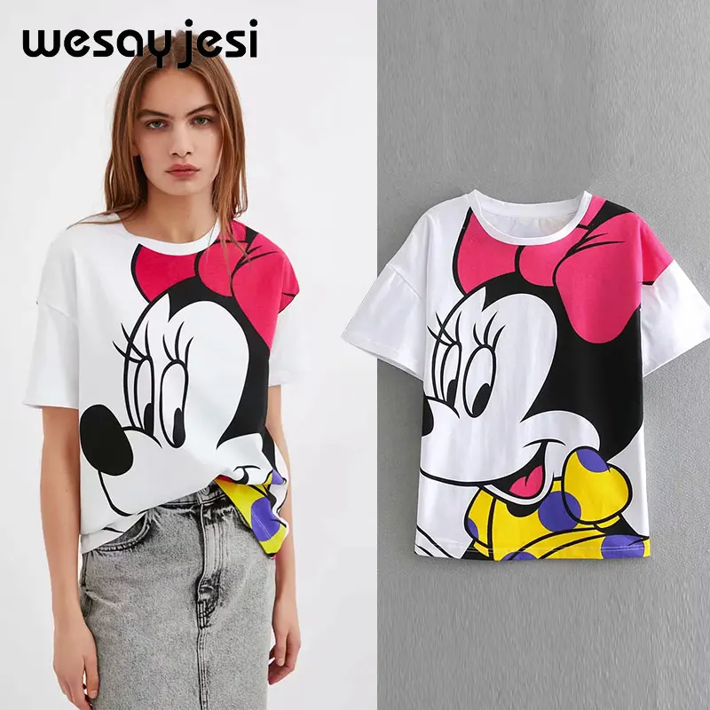 

2019 summer fashion t shirt women harajuku high streetwear cartoon mouse print casual 100% cotton o-neck tshirt tops plus size
