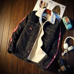 Модная Корейская осенне-зимняя мужская джинсовая куртка толстое теплое пальто Мужская Повседневная дикая Молодежная верхняя одежда