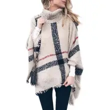 MISSKY New Winter Women Sweater Large Tartan Scarf Wrap Shawl with Tassel Cozy High-neck Checked Pashmina