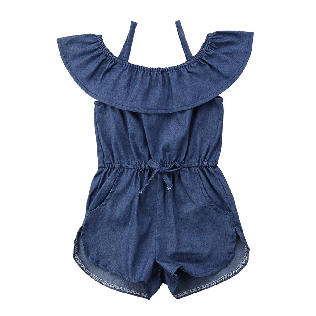 

Toddler Kids baby girl fashion Denim Strap Romper Cotton Ruffle Pocket Jumpsuit Playsuit Clothes baby romper Dropshipping