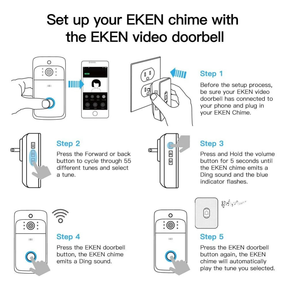 Eken видео дверной звонок для eken V5 6 V7 видео дверной звонок в режиме реального времени WiFi ночное видение приложение управление камера безопасности беспроводной звонок