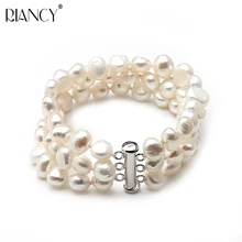925 пробы Серебряный 7-8 мм черный барокко 3 ряда натуральный Пресноводные жемчужные браслеты, ювелирные изделия браслет для женщин