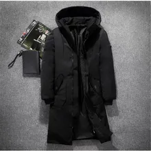 Мужские с капюшоном удлиненные пуховики на утином пуху, мужские толстые зимние пуховики, мужские Модные длинные пальто, сохраняющие тепло, верхняя одежда