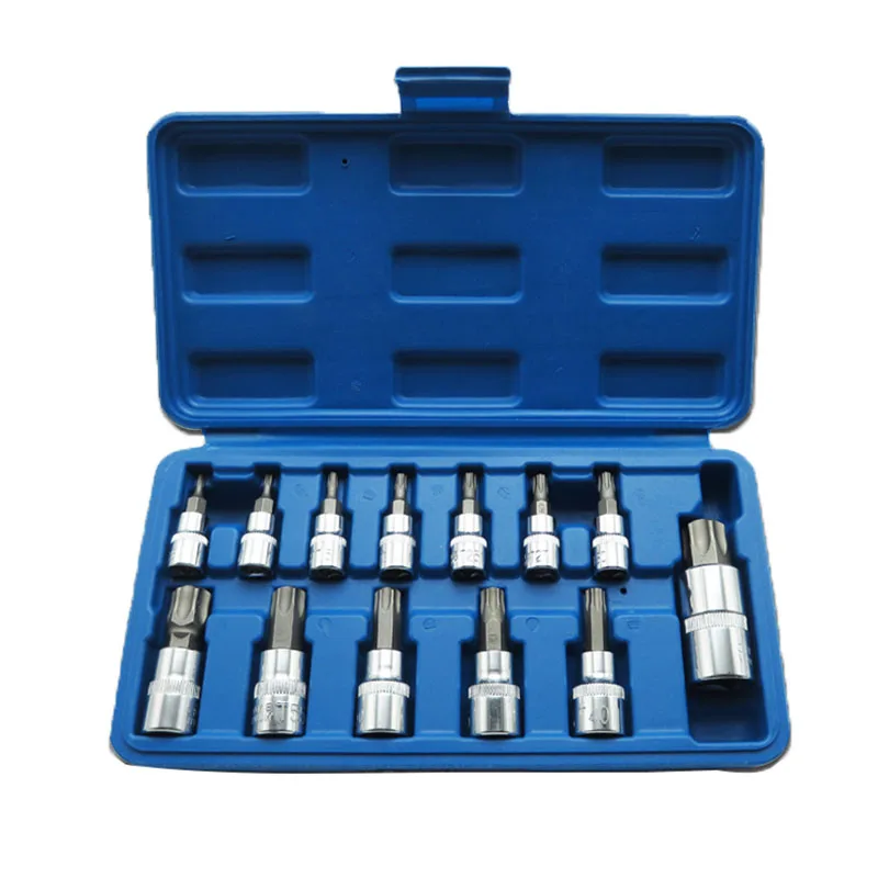 

13Pcs Drive Chromium-vanadium Steel T8 - T70 Wrench Sockets Torx Star Bits Socket Nuts Sets 1/4" 3/8" 1/2