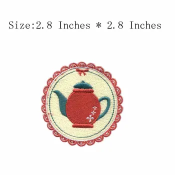 

Red wreath embroidery patch 2.8" wide /teapot/Full fill/iron patch