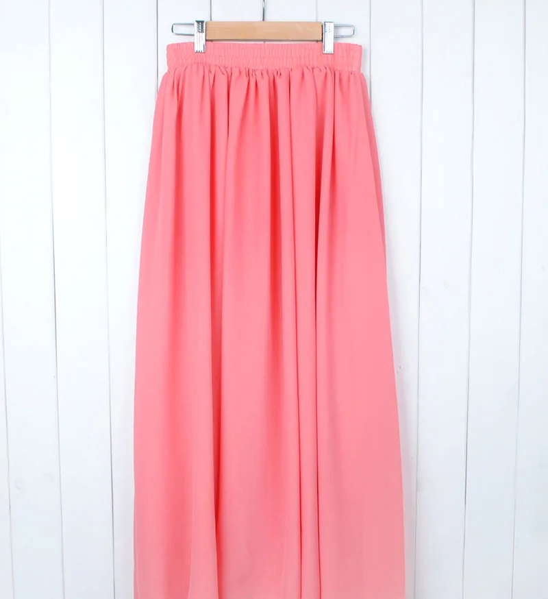 Для женщин Высокая Талия 2-слойные Платья-макси-юбка из шифона Дамы Boho Повседневное Плиссированное большое 22 Цвета качество пляжные юбки Saias - Цвет: Light Red