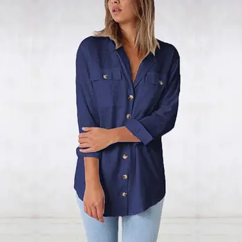 

Women Casual Shirt Long Sleeve Loose Buttons Tops V-Neck Light Weight Blouses