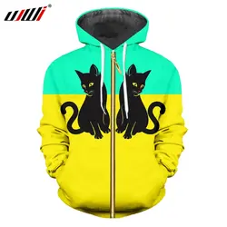 UJWI, новинка, милое пальто с животными, 3D принт, кошка, хит продаж, зеленый, желтый, сшитое, оптовая продажа, мужские толстовки на молнии