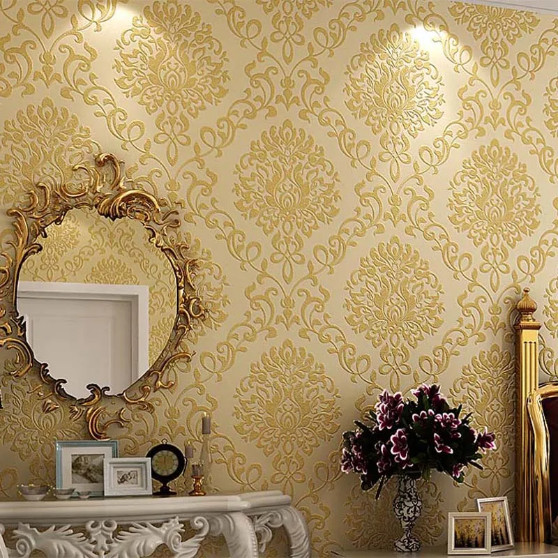 European Vintage Luxury Damask Embossed Textured Non Woven Wallpaper