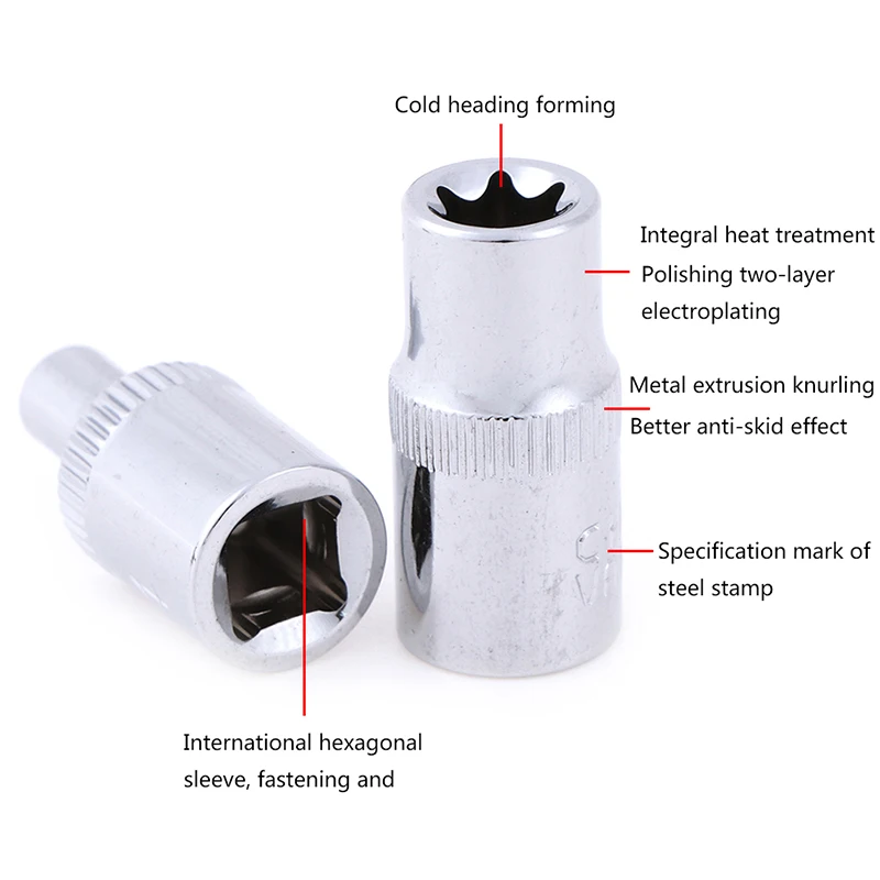 5 шт. E-Socket розетки 1/4 дюйма(6,3 мм) Torx Бит звезды женский набор E-Socket Набор гаек Е4, Е5, е6, Е7, е8 Длина: 28 мм