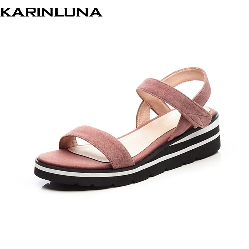 

KarinLuna Kid Suede Genuine Leather Hook Loop High Heels Summer Ladies Shoes Sandals Fashion Daily Women Shoes