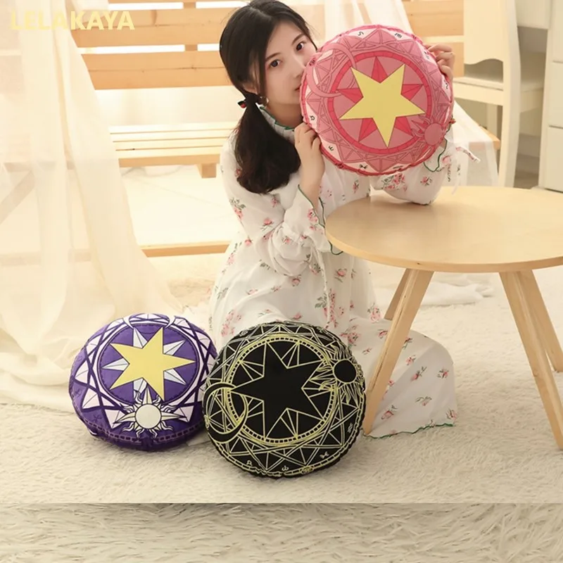 

35CM Card Captor Sakura Magic Array Plush Pillow Cartoon Star Printed Sailor Moon Kero Kid Soft Stuffed Doll Round Cushion Toy