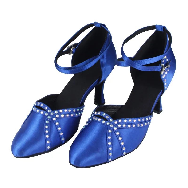 Обувь для самбы и латинских танцев; женская обувь для танцев; Женская атласная обувь для танцев; Обувь для бальных танцев; мягкая подошва из коровьей замши - Цвет: Blue 6cm heel