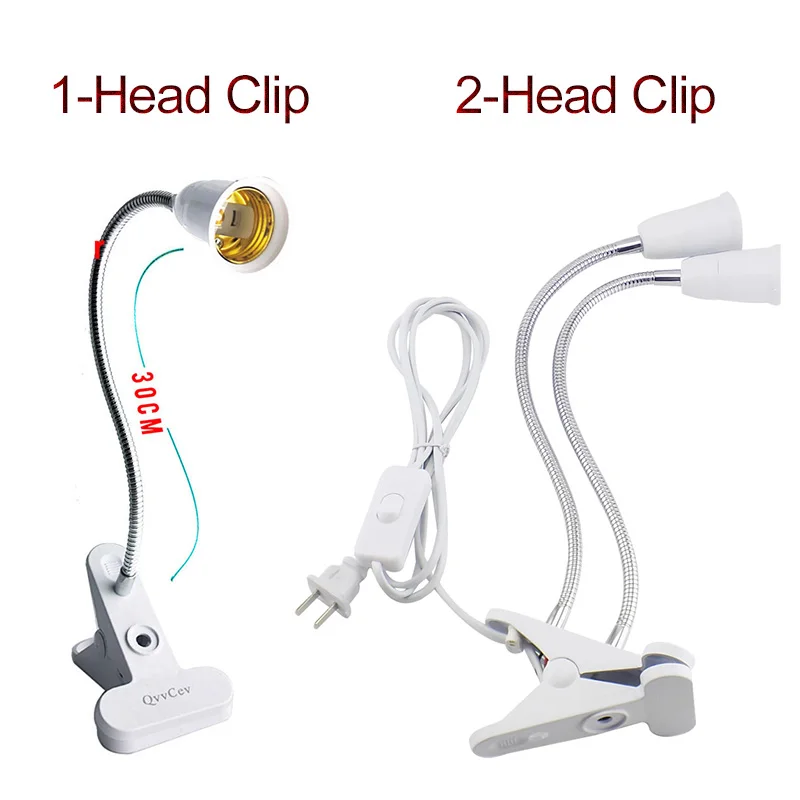 2 головки E27, гибкий держатель для лампы, ночник, переключатель, держатель, настольная клипса, штепсельная вилка, EU, US, UK, для книги, гостиной, лампа для выращивания