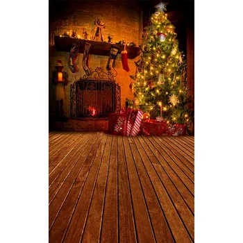 

Vinyl Christmas tree gifts wooden floor socks children baby photography backdrops for photo studio portrait backgrounds props