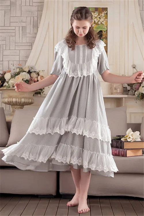 Новое поступление, весеннее женское кружевное хлопковое платье принцессы, винтажная длинная ночная рубашка для девушек размера плюс, ночная рубашка для отдыха, Vestidos TB09081 - Цвет: pic2
