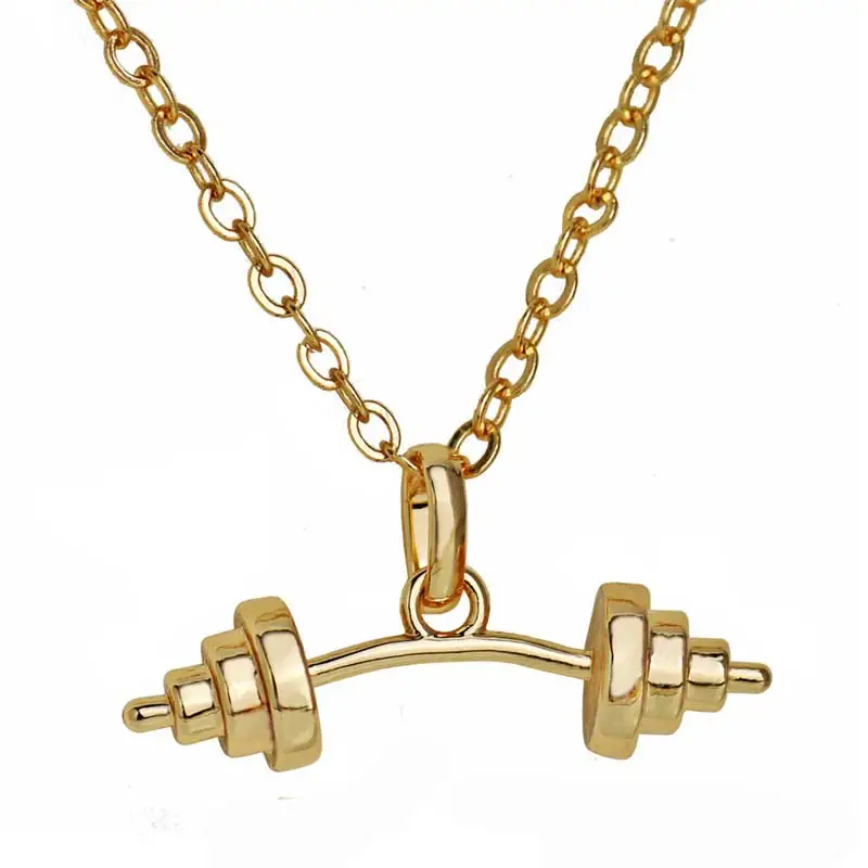 Dumbbell Pendant Necklaces for Women Fitness Jewelry Champagne Gold