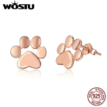 

WOSTU Genuine 100% 925 Sterling Silver Lovely Dog Footprints Stud Earrings for Women Sterling Silver Fashion Jewelry Gift DXE407