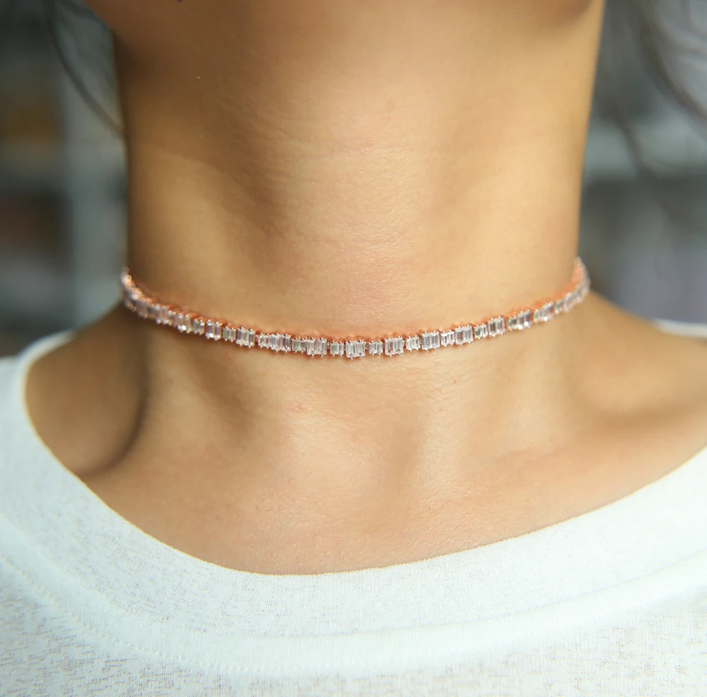 

30+8cm rose gold color choker necklace fashion AAA ZIrconia stone chokers necklaces for women jewelry gift