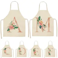 1 шт., Кухонные фартуки с розовыми буквами и цветами для женщин, хлопковые льняные нагрудники для домашней уборки, фартук для приготовления пищи, 53*65 см, Q0005