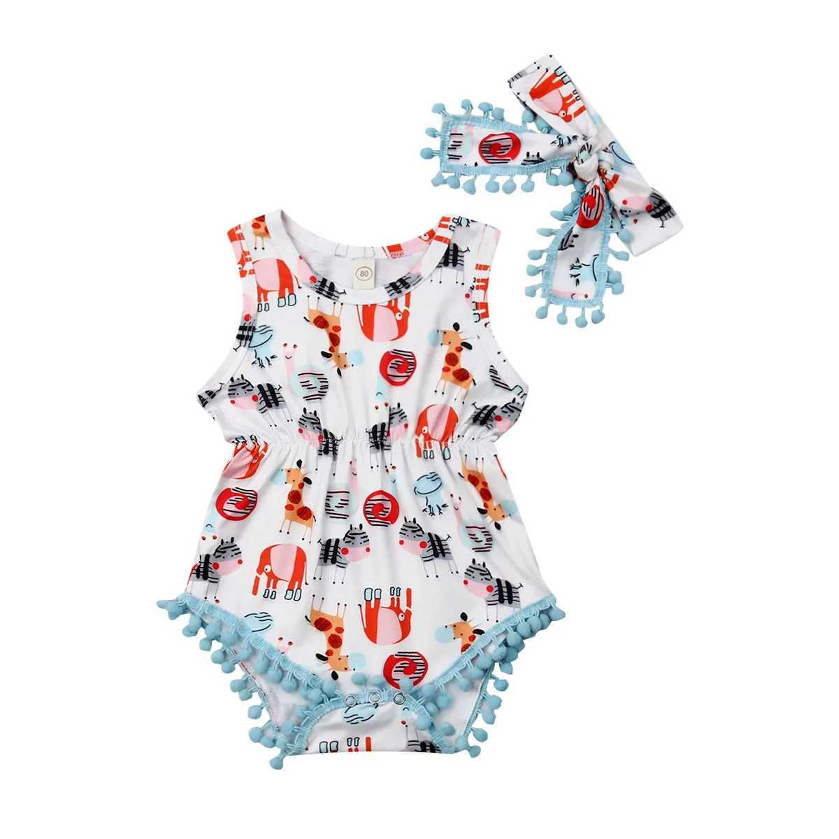

New 2PCS Baby Girls Cotton Animals Bodysuit Jumpsuit Outfits Sunsuit