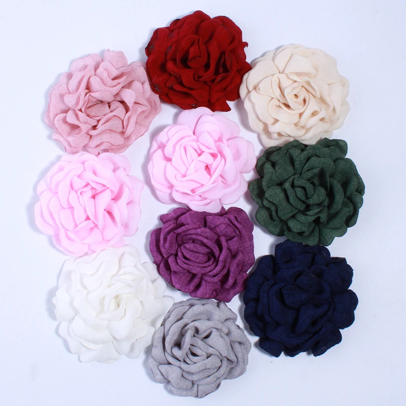 

120PCS 8CM 3inch Fashion Korea Hemp Burned Fabric Flowers For Hair Clips Lovely Camellia Blossom Flower U Pick Color