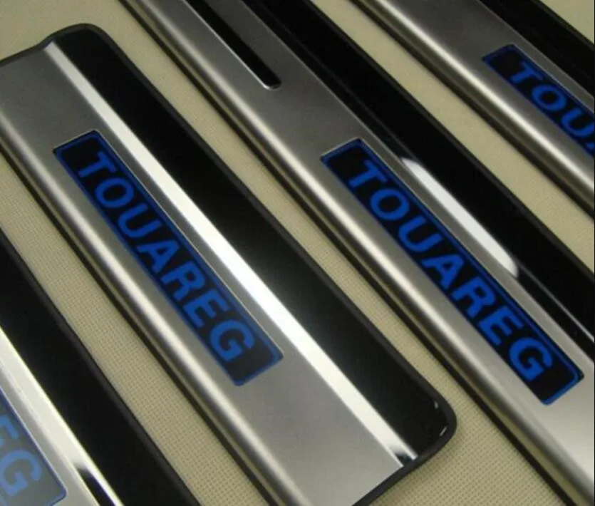 free shipping for Volkswagen LED door sill stainless steel scuff plate threshold sticker accessories 4 pcs