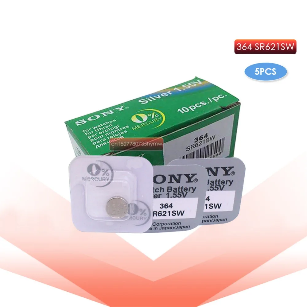

5pcs Sony 100% Original 364 SR621SW V364 SR60 SR621 AG1 Watch Battery Button Coin Cell MADE IN JAPAN