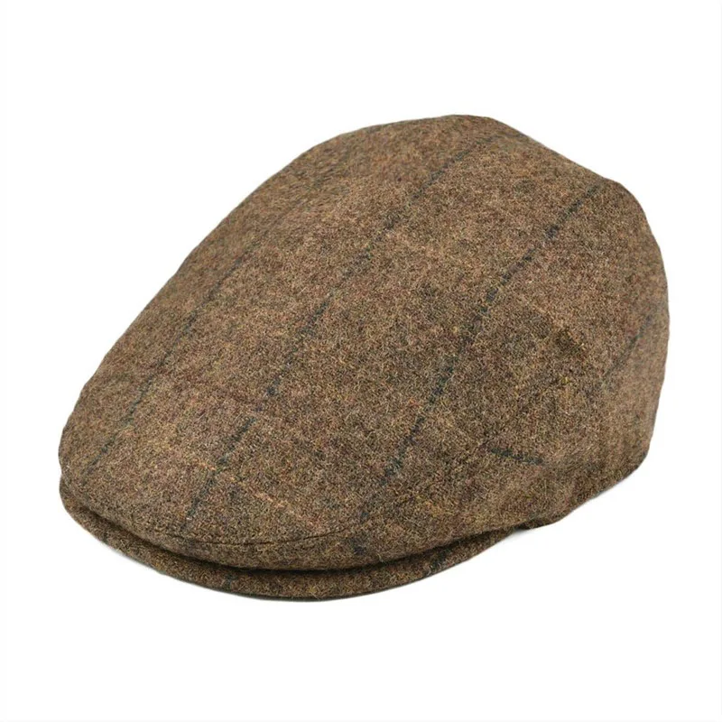 

BOTVELA Wool Tweed Newsboy Flat Cap Men Women Large Check Beret Ivy Hat with Soft Lining Cabbie Driver Caps 002