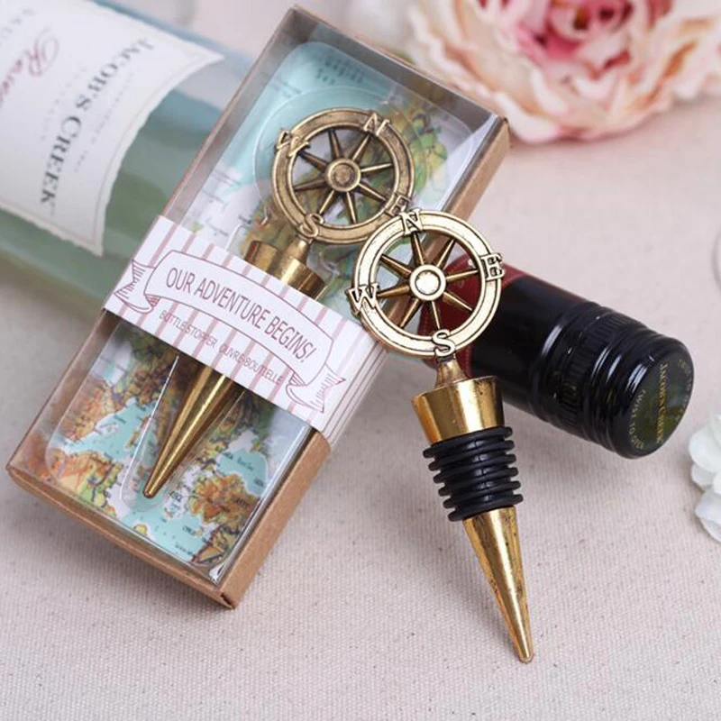 (10 pieces/lot)Gold Compass Wine Stopper Novelty Bar Tools Rudder Shaped Wine Bottle Plug Creative Gifts Wedding Party Favors