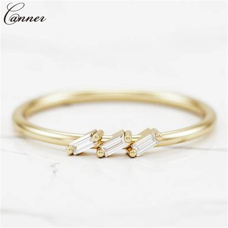 Three Cubic Zircon Rings for Women Gold Color Crystal Rhinestone Ring Jewelry Wedding Engagement Rings Gifts Q4