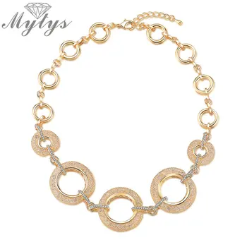 

Mytys Fashion Lady Necklace Gold Mesh Net Filled Crystal Sparkling Circle Pendant Necklace America Russia Fashion Jewelry CN433