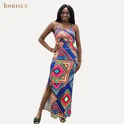 BOHISEN африканская Дашики женская одежда юбка без рукавов v-образный вырез Африканский Цветочный Принт Макси платье для женское вечернее