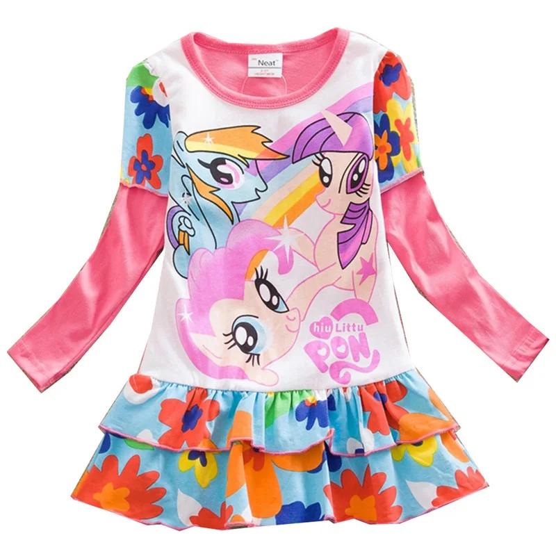Dxton/платье для маленьких девочек платье принцессы с героями мультфильмов зимняя одежда с длинными рукавами для девочек Fille Robe платье-пачка для девочек LD669FUCH От 3 до 8 лет - Цвет: RELD668FUCH