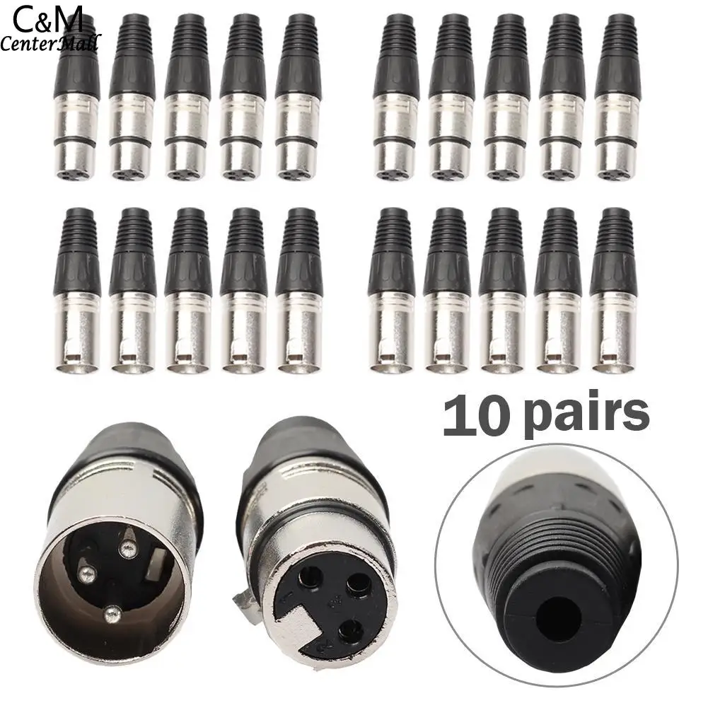 

10 Pairs Plug Connector Female/Male Audio Cable Jack 3-core MIC Microphone XLR Black Adapter Microphone Connector
