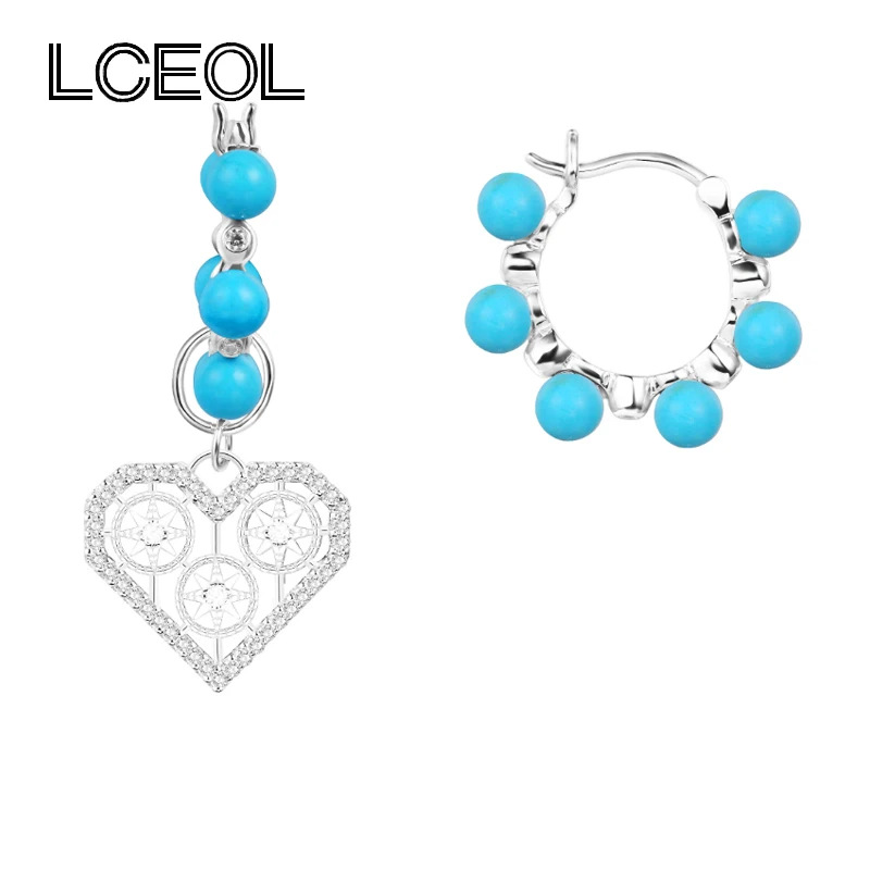 

LCEOL Monaco new Design Asymmetric Heart beaded Earrings for Women Charm Kallaite Earring with S925 Plated Pearl Earring Gift