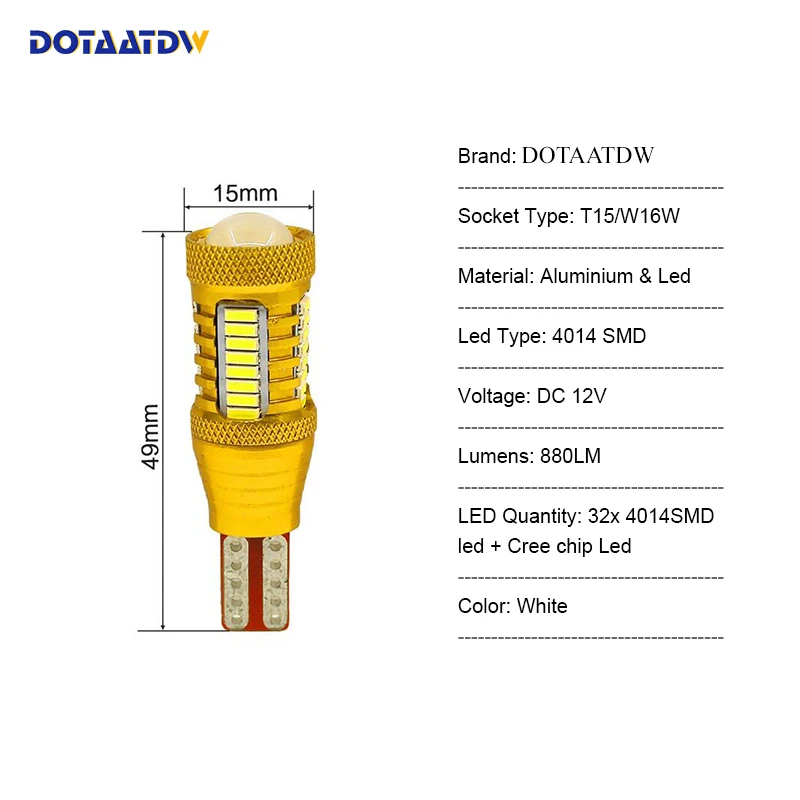 DOTAATDW 2шт супер яркий высокой мощности 912 921 906 T10 T15 W16W светодиодный 4014 SMD для