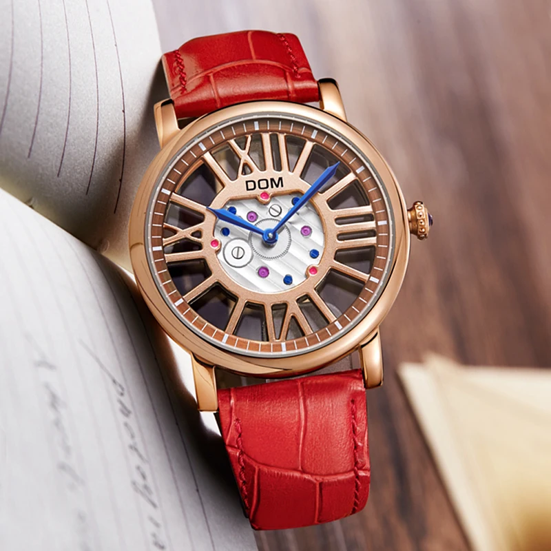 DOM Woman s Watch Fashion Luxury Ladies Hollow Quartz Wristwatch Top Brand Leather Strap Watch Women 3