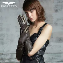 FIORETTO женские черные кожаные перчатки из овчины с сенсорным экраном золотые длинные кожаные перчатки для вождения теплые зимние перчатки с вискозной подкладкой