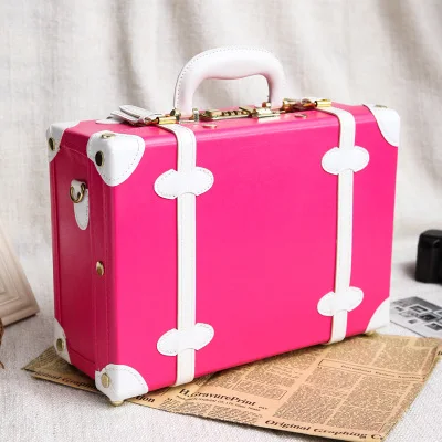 Розовый Ретро ПУ чемодан на колесиках корейский модный стиль винтажный багаж дорожная сумка маленькая свежая винтажная коробка пароль коробка - Цвет: Hot Pink White