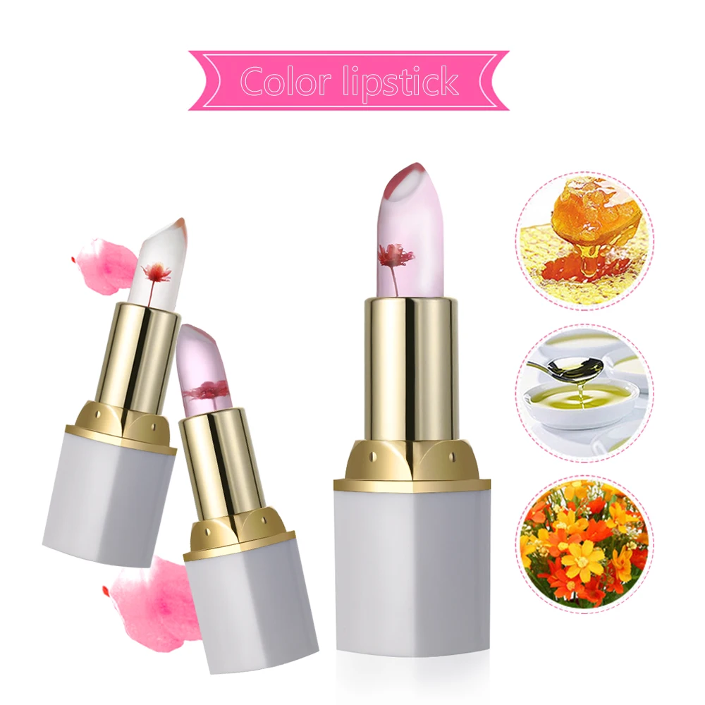 

1Pcs Natural Flower Jelly Gloss Lipstick Temperature Color Change Lip Balm Long Lasting Moisturizing Waterproof Make up Tool