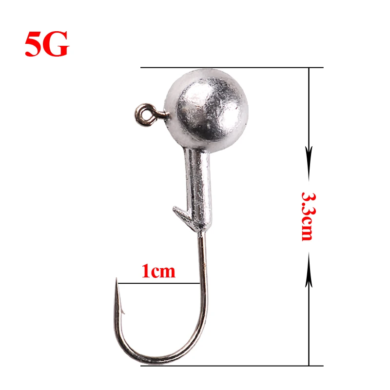 1 коробка(20-50 шт.) свинцовая головка рыболовный крючок 1 г-20 г Крючки для джига Мягкая приманка в виде червей рыболовные снасти Anzuelos De Pesca аксессуары Anzol - Цвет: 5g